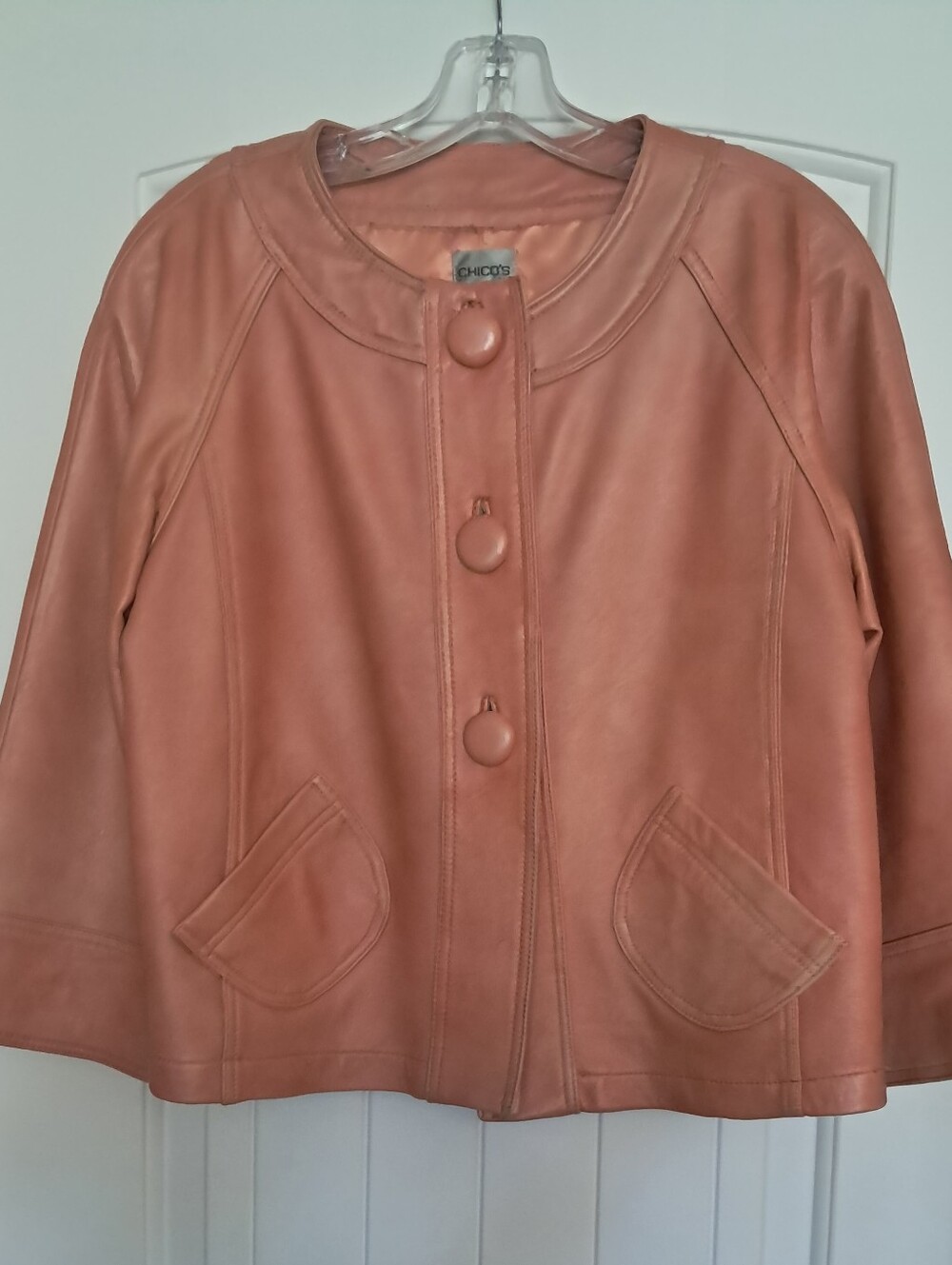 Chico's Women's Genuine Leather Swing Jacket sz 2, Large